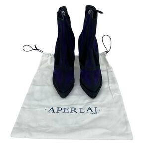 Aperlai Paris Colorblock Purple Suede Pointed Toe Stiletto Ankle Bootie 37 NWOT